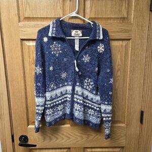 Tiara International Women's Size Medium Blue Snowflake/Winter Zip-Up Sweater
